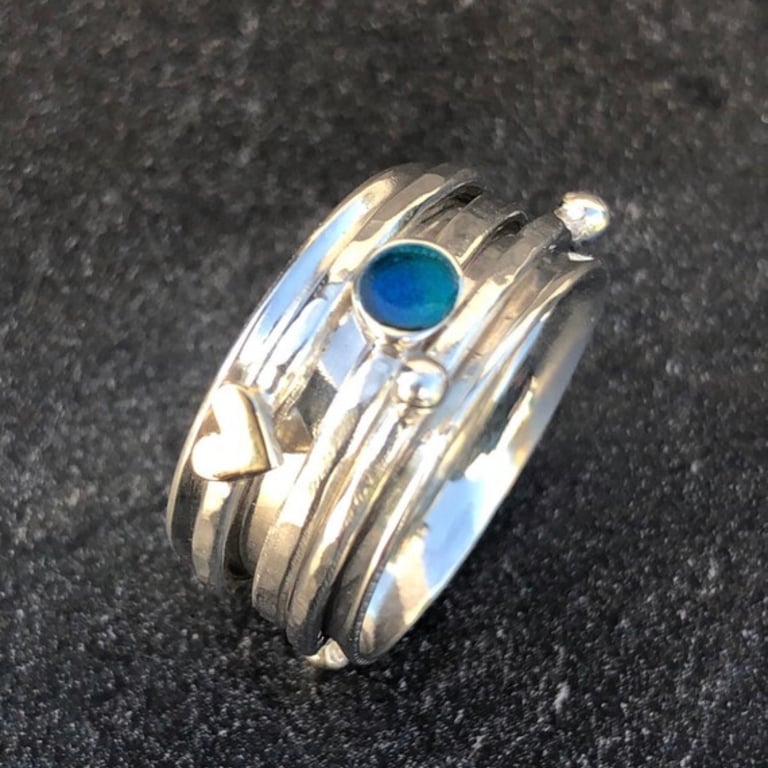 Spinner Ring, heart spinner ring, enamel spin ring, gold heart ring 