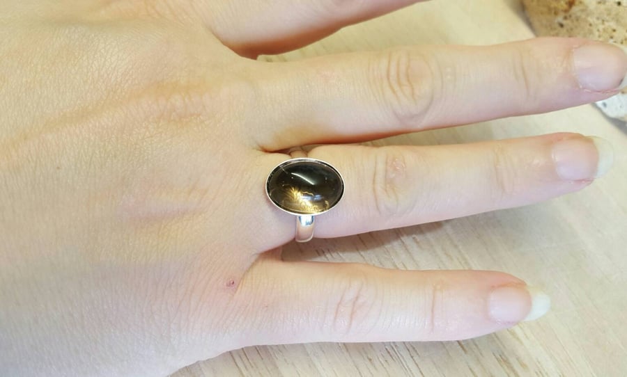 Adjustable Smoky Quartz ring. 925 sterling silver rings for women