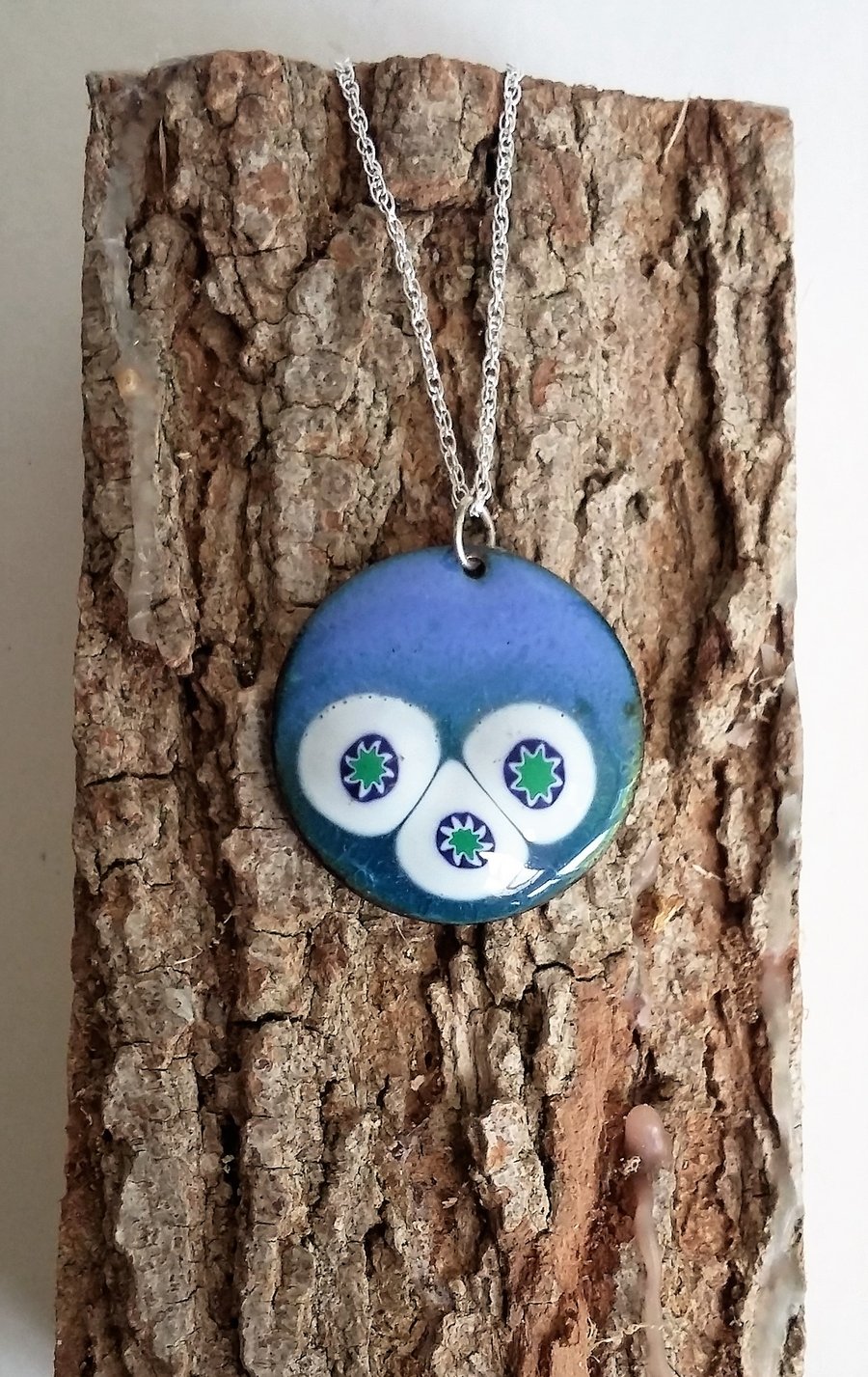 Enamelled blue and teal pendant 014