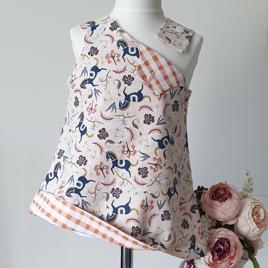 Age 3-4 years Handmade Joleen Reversible Pinafore Dress - Horses