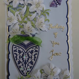 Sympathy Card Thinking of You Large Porcelain Vase Lilies Personalised