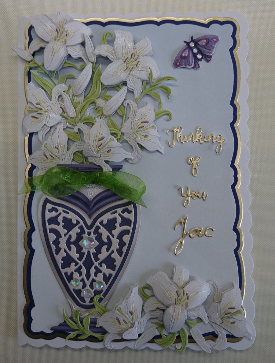 Sympathy Card Thinking of You Large Porcelain Vase Lilies Personalised