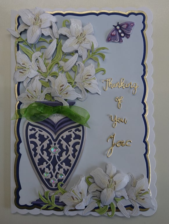 Sympathy Card Thinking of You Large Porcelain Vase Lilies Personalised