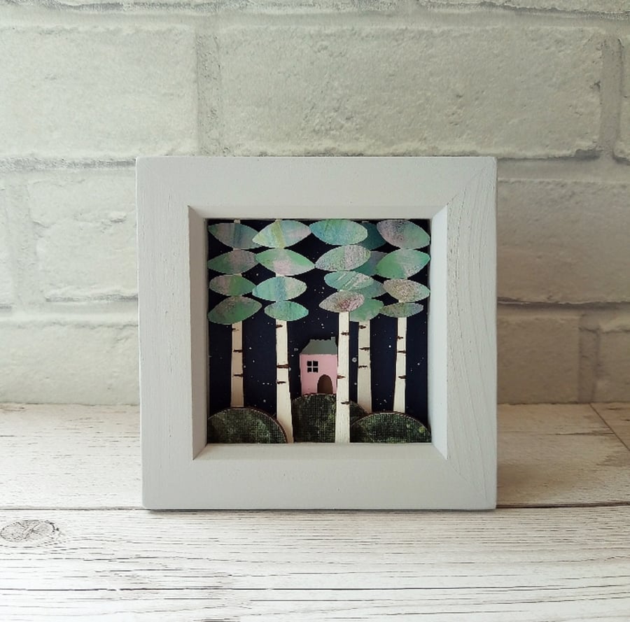 House in the Woods Diorama, Enchanted Forest Shadow Box, Summer Forest Picture
