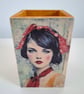 Decoupage Wooden Pen Pot, Vintage Woman Portrait & Butterfly Desk Organiser - Image 7