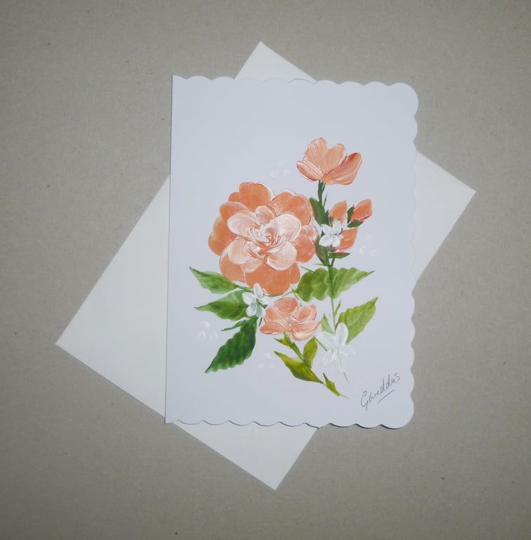 original art floral hand painted greetings card ( ref FA 291 P1 ) 