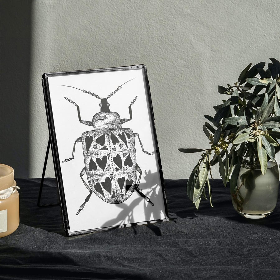 Romantic Insect Art Unique Black & White Hand-Drawn Illustration A5 Print