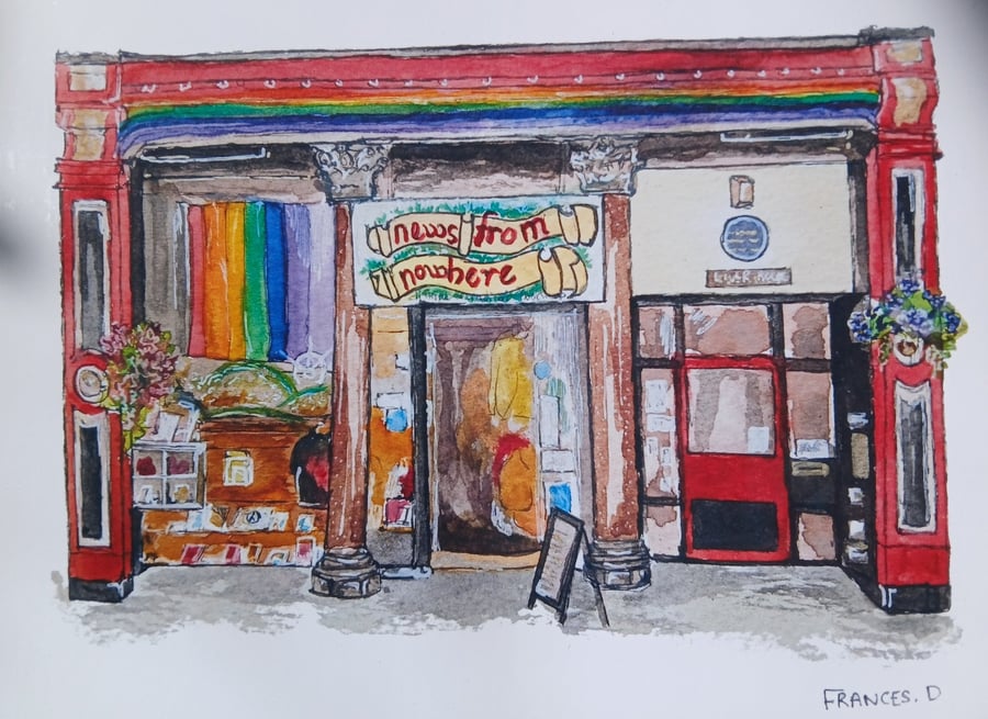 News from Nowhere community bookshop liverpool watercolour print