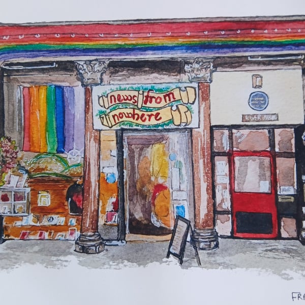 News from Nowhere community bookshop liverpool watercolour print