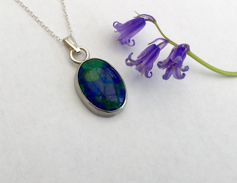 Sterling Silver Pendant with Azurite and Malachite   P23