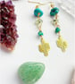 Cactus Earrings, Crystal gold earrings, urquoise, Prehnite, Amazonite Earrings, - Image 3