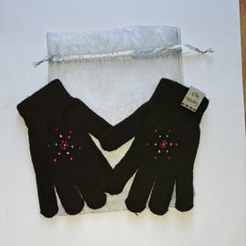 SPARKLED CHILD GLOVES, hand sparkled, ice, snowflake PINK