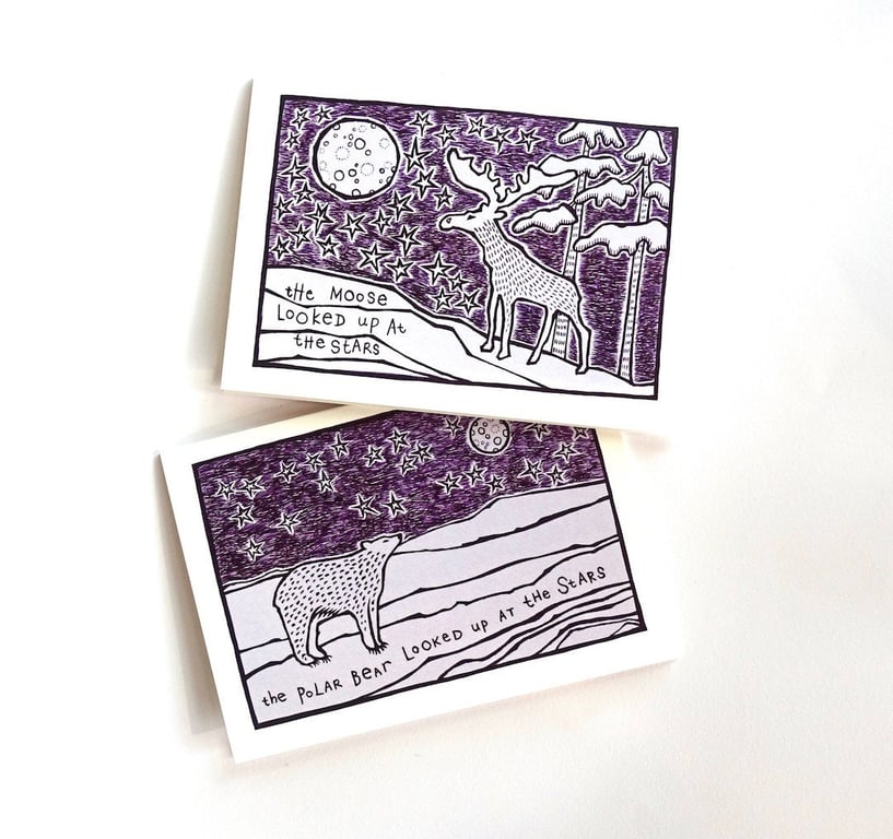 Moose and Bear Cards - Set of 2 - READY TO SHIP