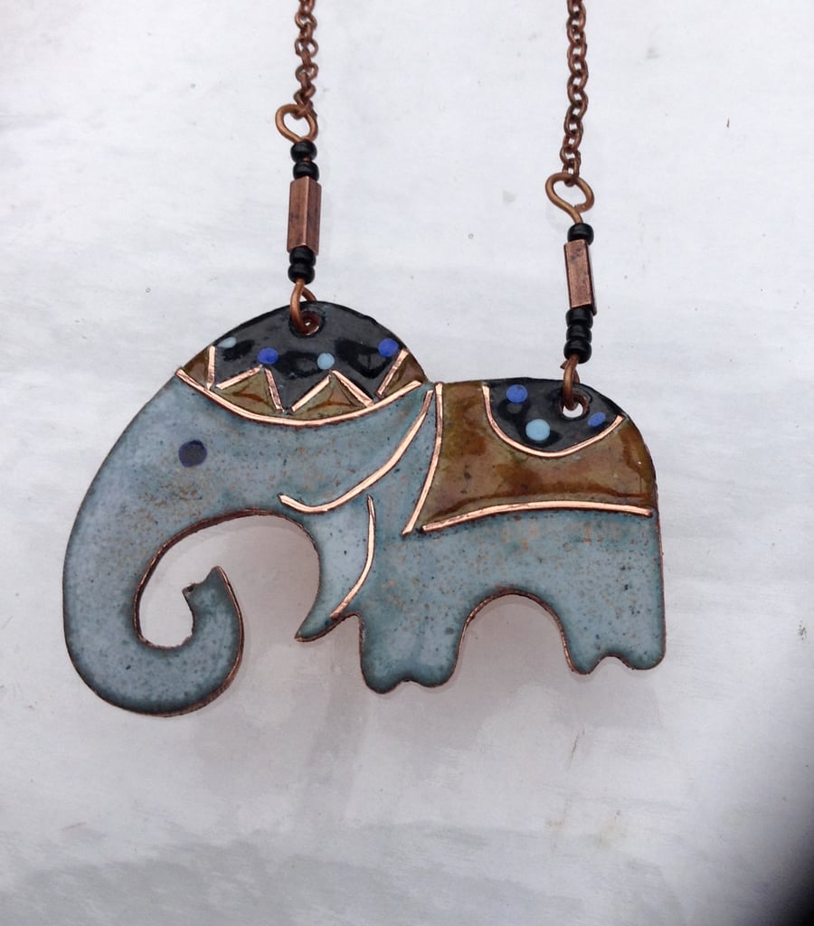 CIRCUS ELEPHANT-ENAMELLED CLOISONNE NECKLACE