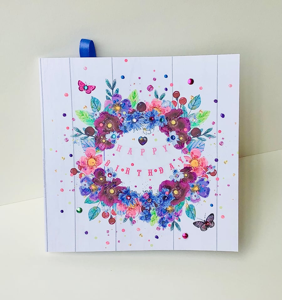 Birthday Card, Greeting Card, Printed Handfinished ‘Woodland Floral’