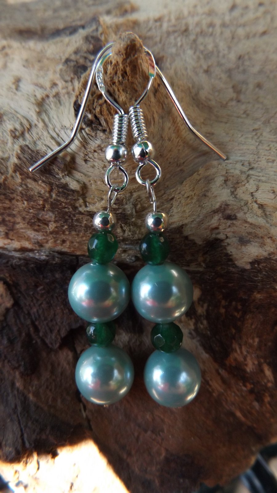 Mint Green Shell Pearl and emerald earrings