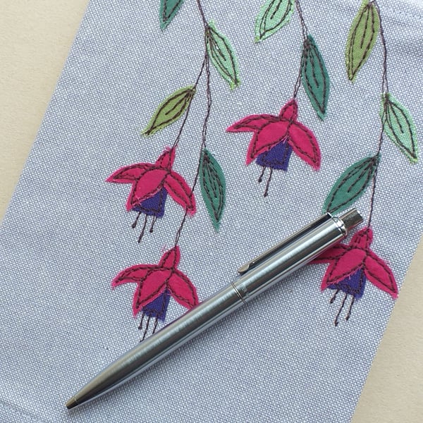 Notebook Cover with Embroidered Fuchsias