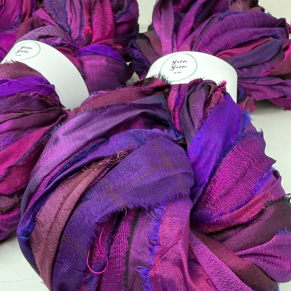 Sari silk ribbon for weaving, knitting, fibre arts, ethical yarn supplies. 10m.