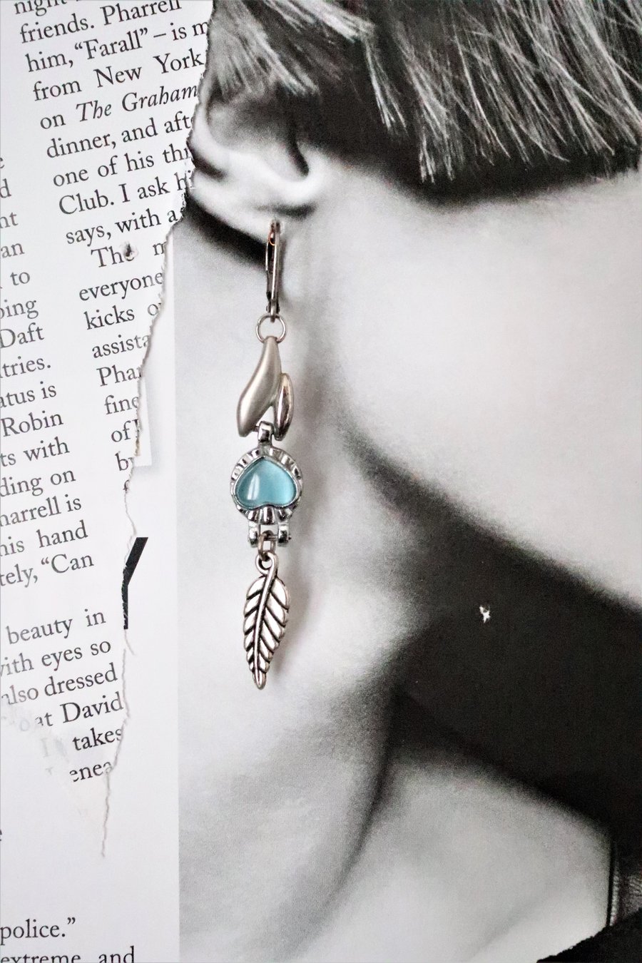 Upcycled steampunk theme heart and leaf stainless steel handmade earrings