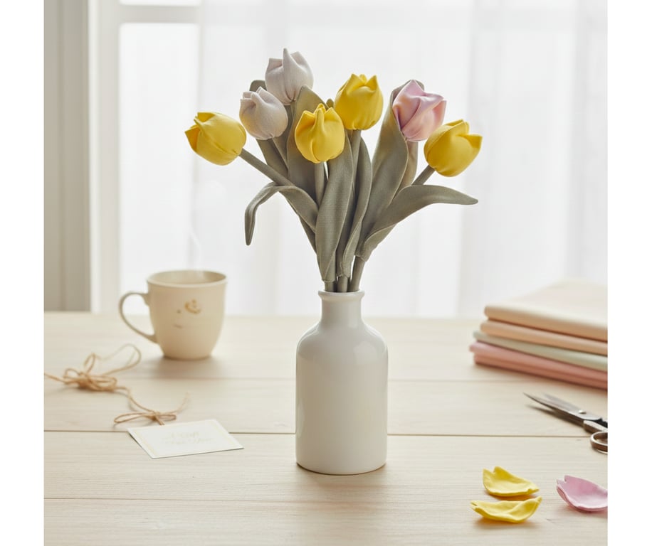 Natural Linen and Cotton flower Tulips, 4th Anniversary gift