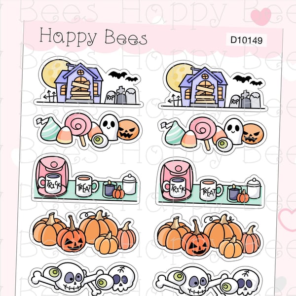 Halloween Dividers - Cute Fall Autumn Doodles Planner Stickers D10149