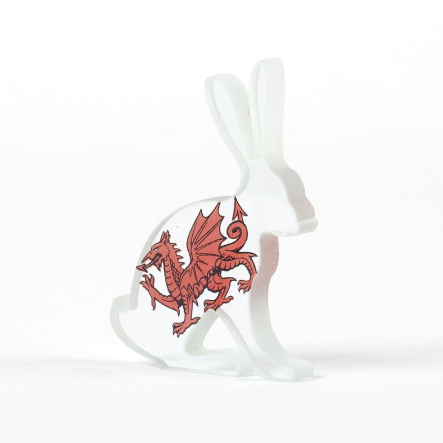 Welsh Cymru Hare Glass Sculpture