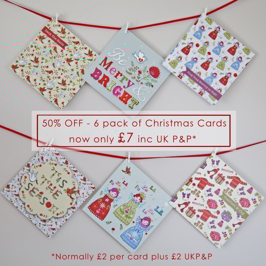 Pack of  6 Christmas Cards - 1 of 6 Designs