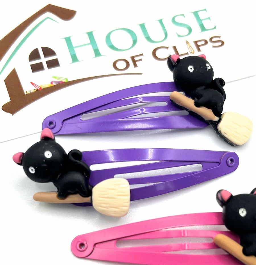 Witchy Cat Hair Clips - Halloween Witch Hair Clips - Halloween Snap Clips - Non 