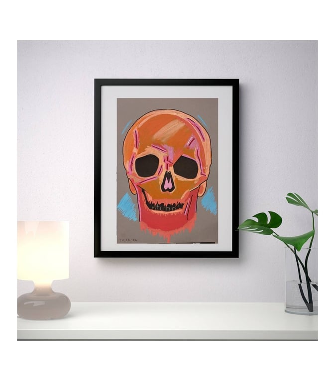 Abstract skull - original abstract acrylic mixed media painting on A4 paper