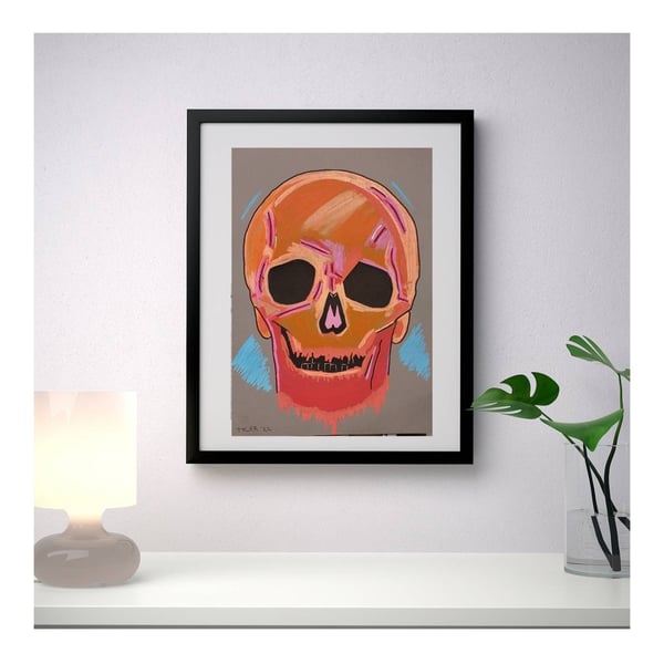 Abstract skull - original abstract acrylic mixed media painting on A4 paper