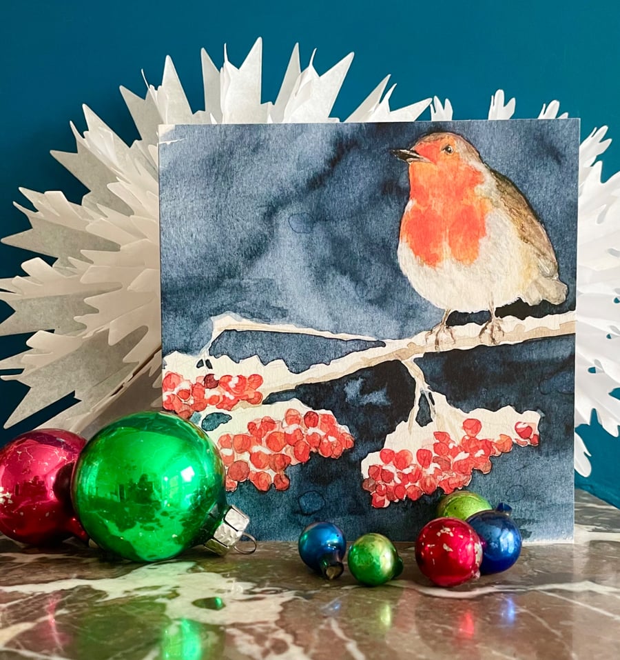 Pack of eight 'Robin & Rowanberries' Christmas cards