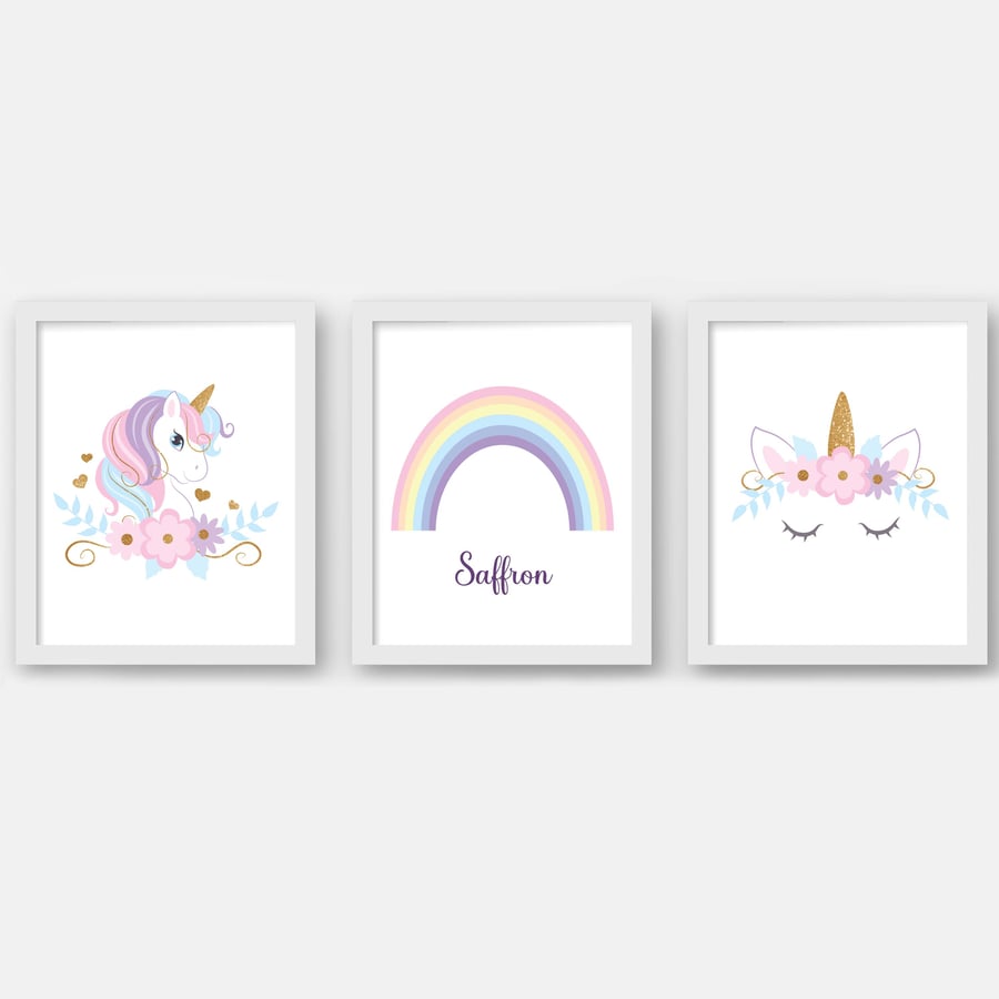 Unicorn nursery wall prints, Unicorn nursery decor, sleeping unicorn girl's room