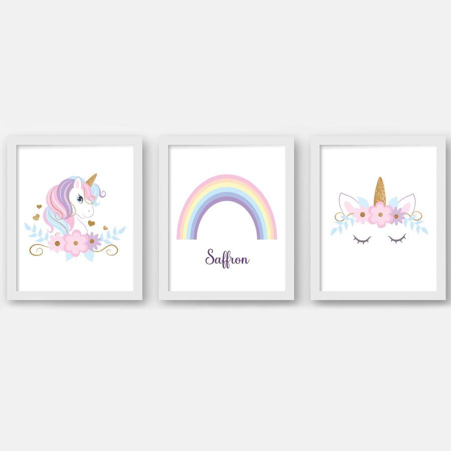 Unicorn nursery wall prints, Unicorn nursery decor, sleeping unicorn girl's room