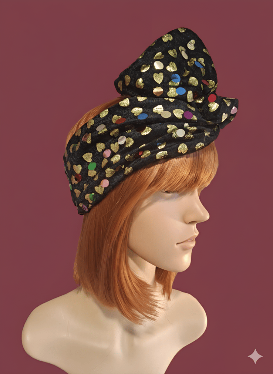 Gold and Multi Heart Velvet Wire Headwrap 