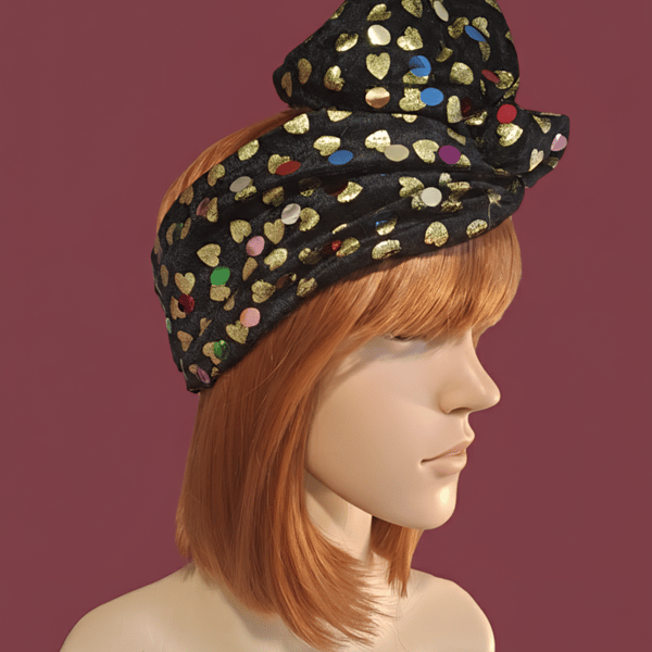 Gold and Multi Heart Velvet Wire Headwrap 