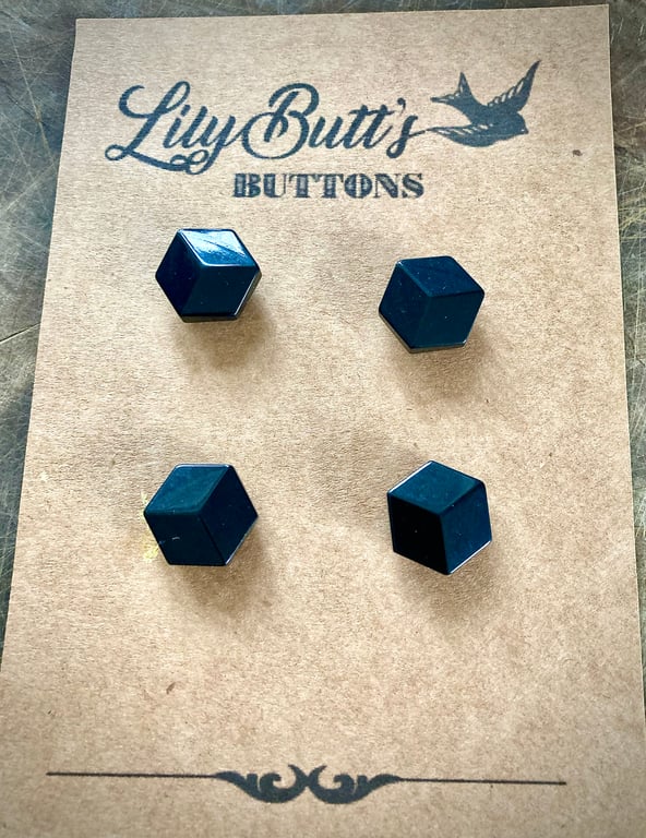 4 Vintage Black 'Cube' Buttons - 20mm
