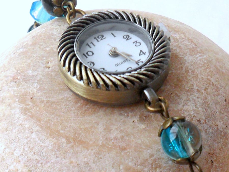 Blue beaded bracelet watch - Sale item!