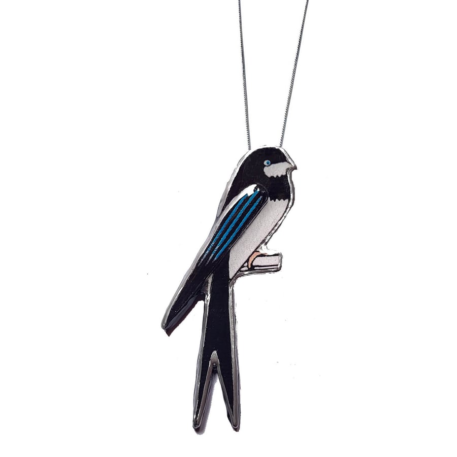 Whimsical Statement Perched Swallow Bird Resin Necklace by EllyMental