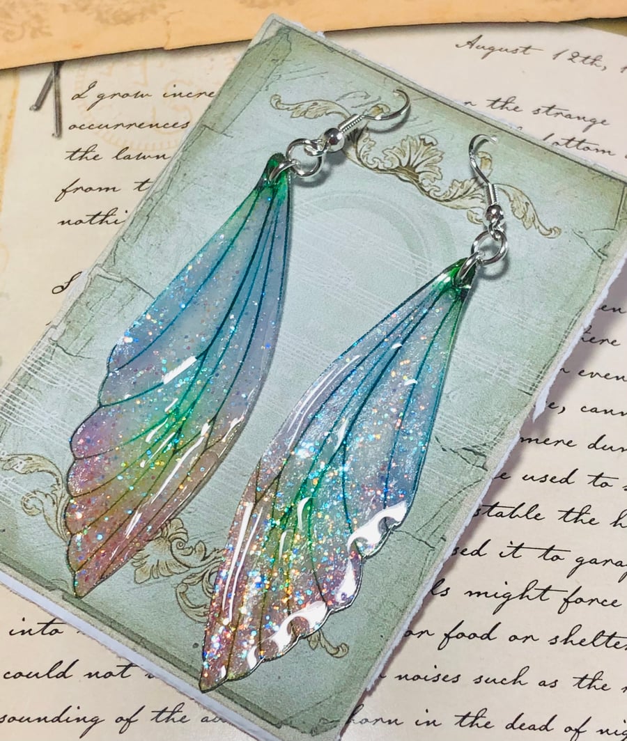 Pastel Blue Sterling Silver Fairy Wing Earrings Style 2