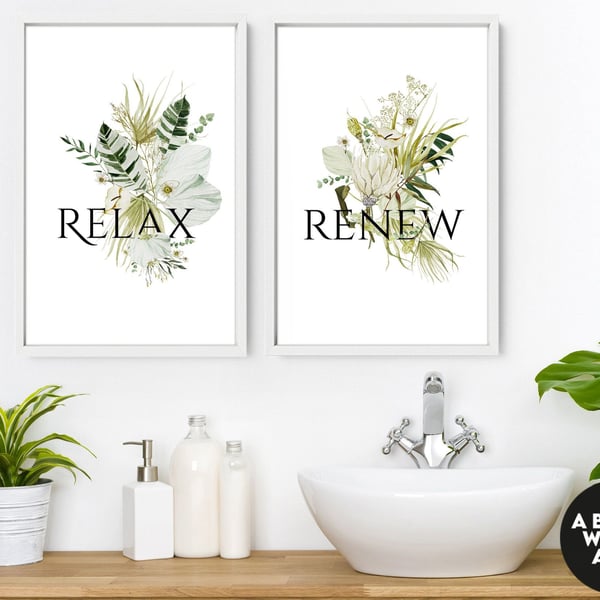 Spa Bathroom Art, Botanical Bathroom, Plant Print Set of 3, Bohemian Decor, Rela