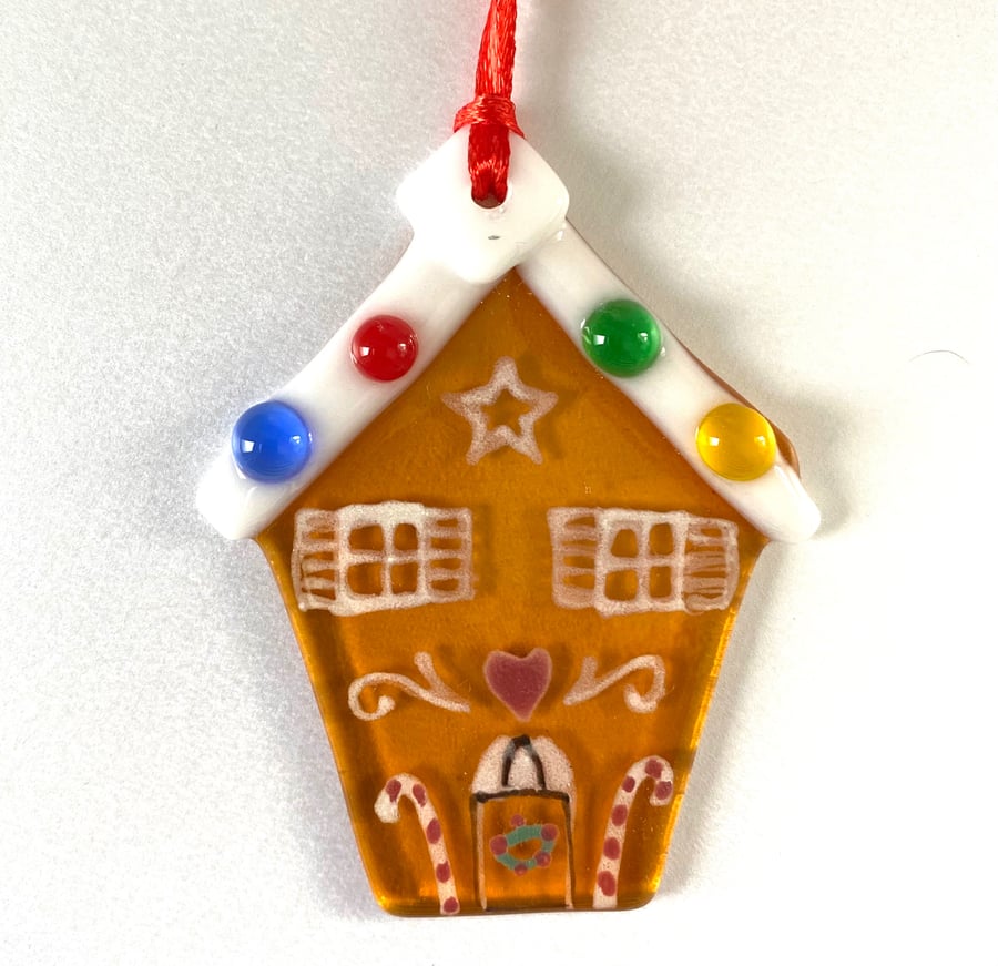 Gingerbread house glass Christmas decoration