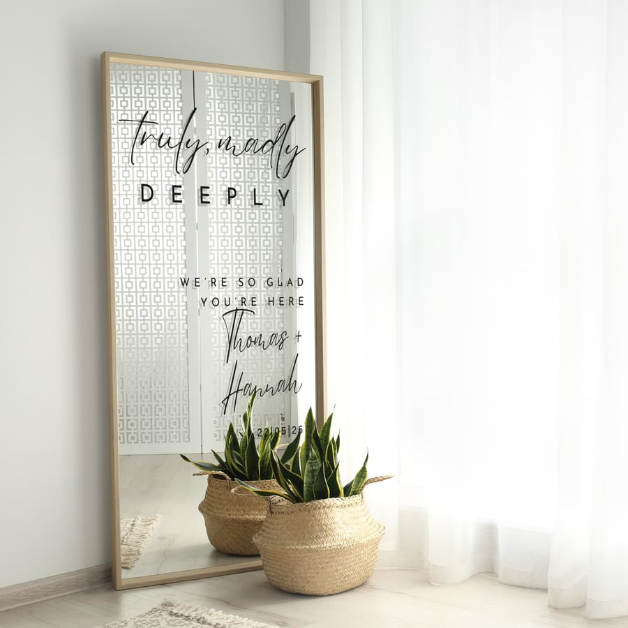 Truly, Madly, Deeply 01 Sticker: Custom Wedding Mirror Decal, Personalised Sign