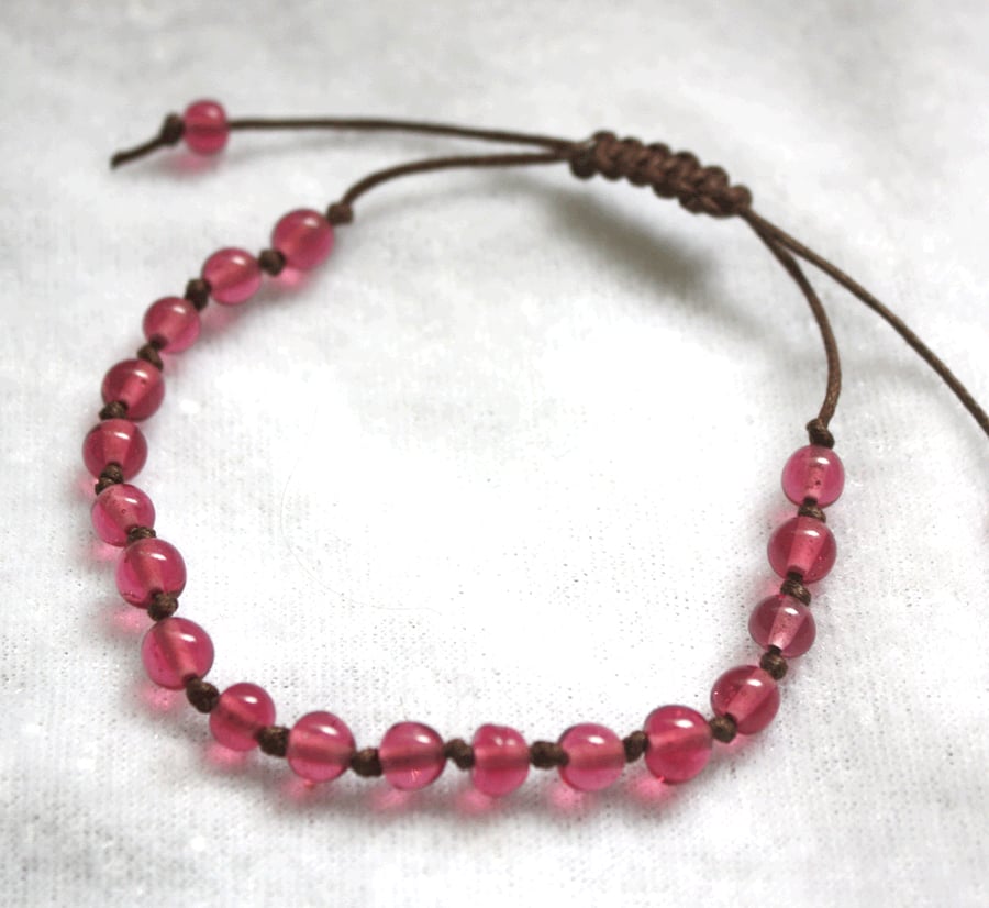 Rose Pink & Brown Macrame Style Bracelet (5mm Beads)