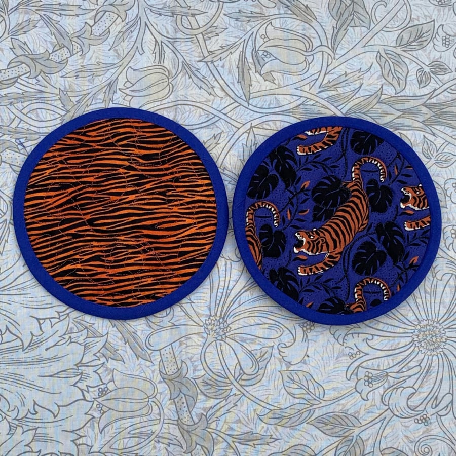 Tiger, Tiger:  Set of four quilted cotton coasters