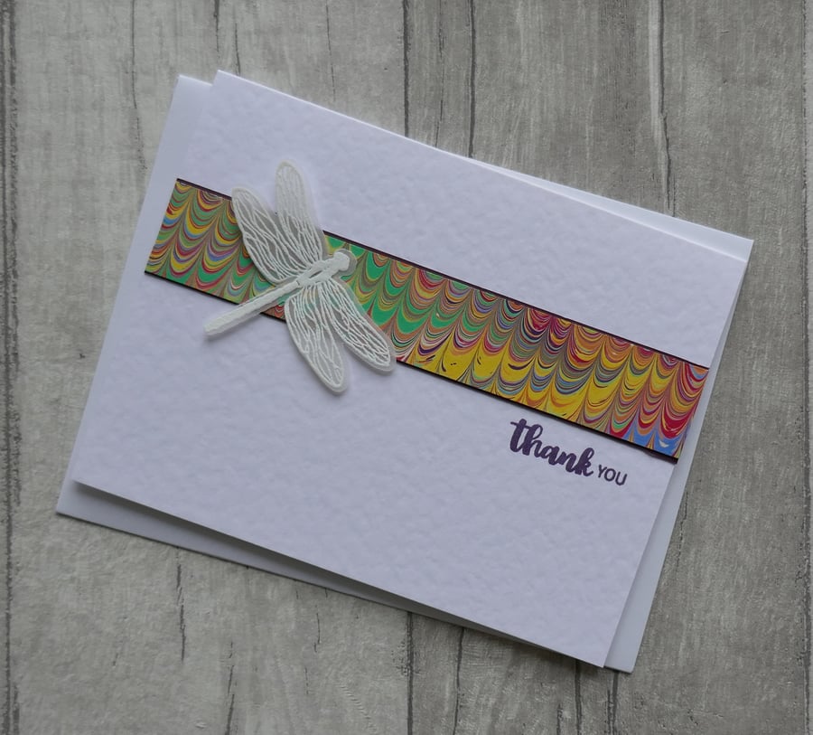 Marbled Paper and Vellum Dragonfly - Thank You Card