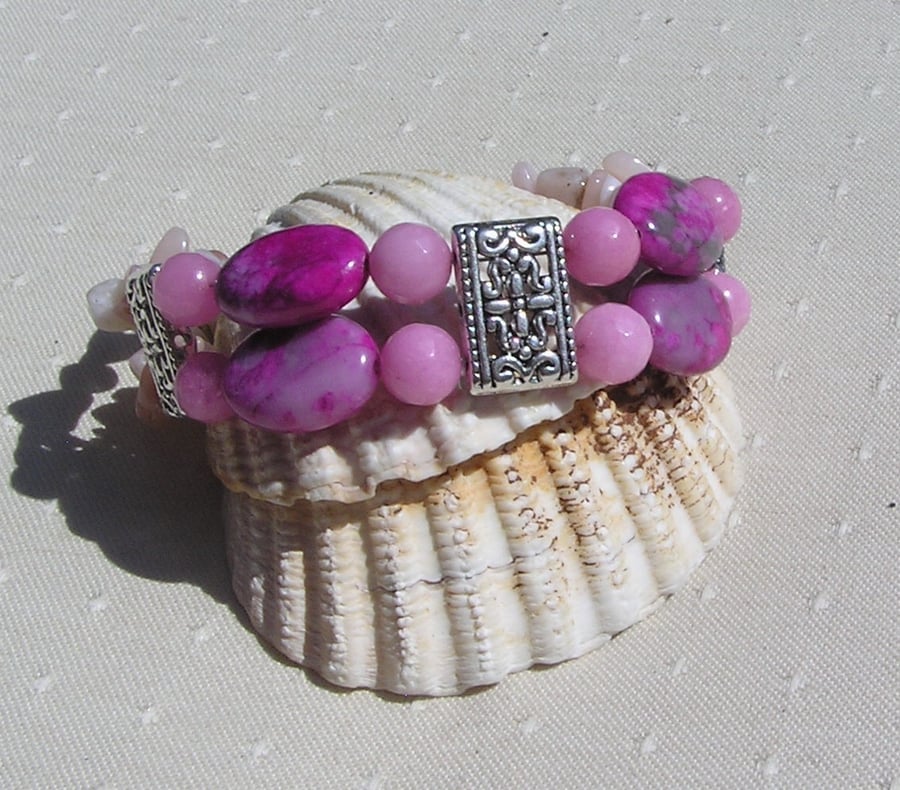 Rhodonite, Morganite & Pink Opal Gemstone Beaded Bracelet "Mystic Mimosa"