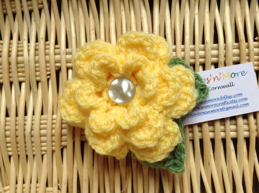 Hand Crochet Flower Brooch in Yellow
