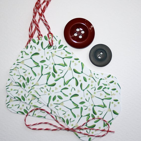 Set of four watercolour mistletoe Christmas gift tags