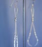 Light blue long dangle earrings with silver chain, beads and seed beads  - Image 3