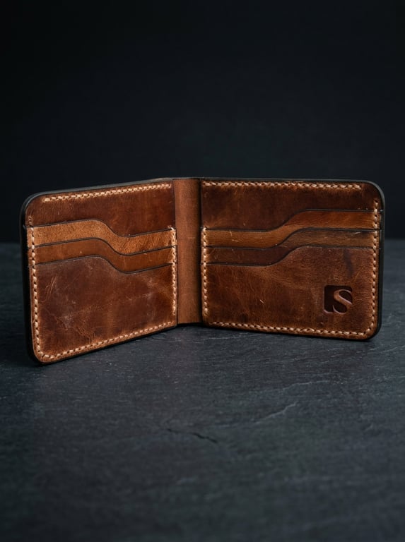 Cognac Tan Full Grain Leather Bifold Wallet 6 Card Slots Mens Classic Wallet UK